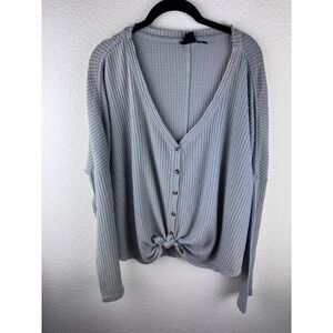 Out From Under Urban Outfitters Grey Waffle Knit Button Front Long Sleeve Top M